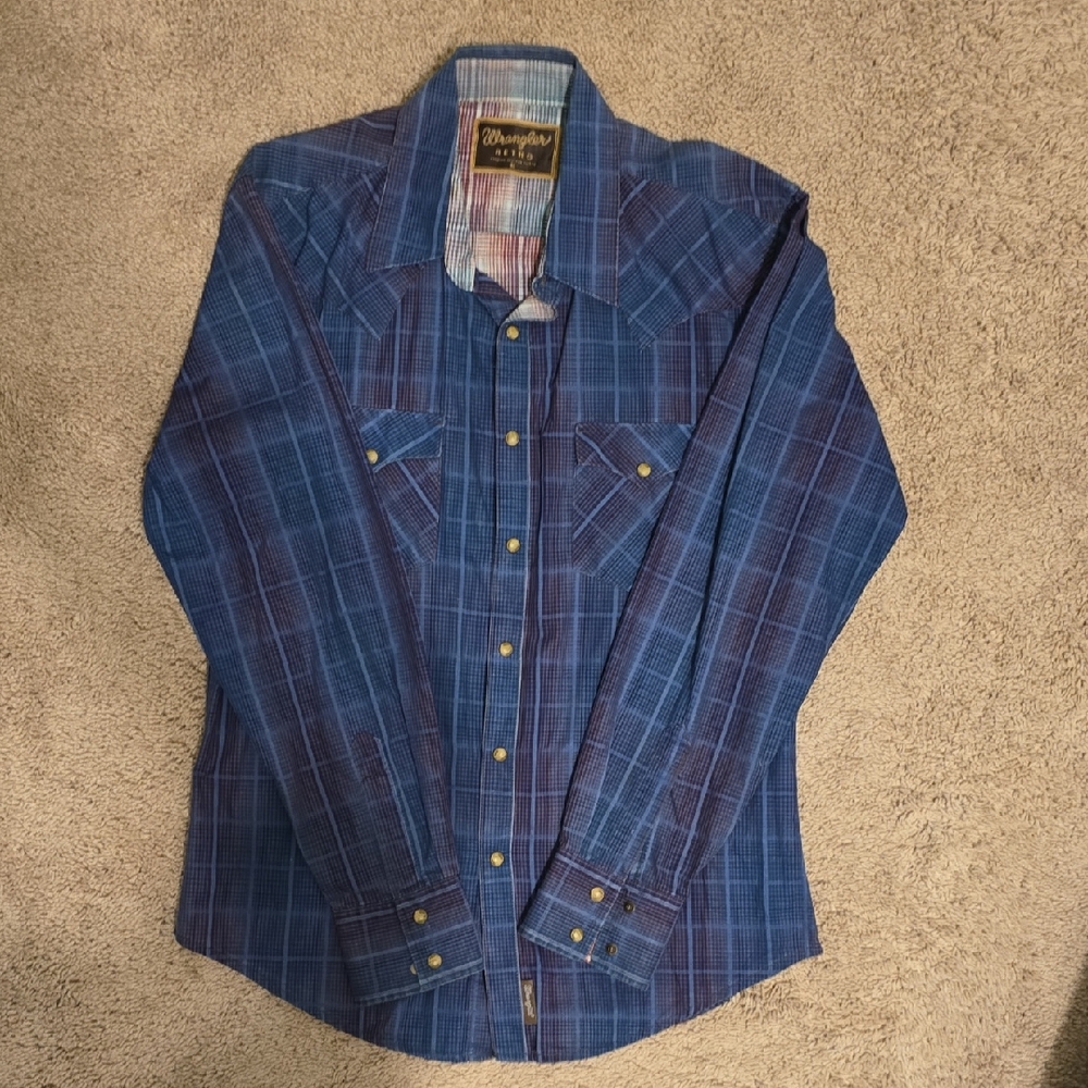 Wrangler Navy and Blue Checkered Shir, Men, Medium